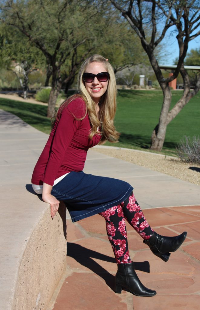 Denim skirt cheap leggings outfit