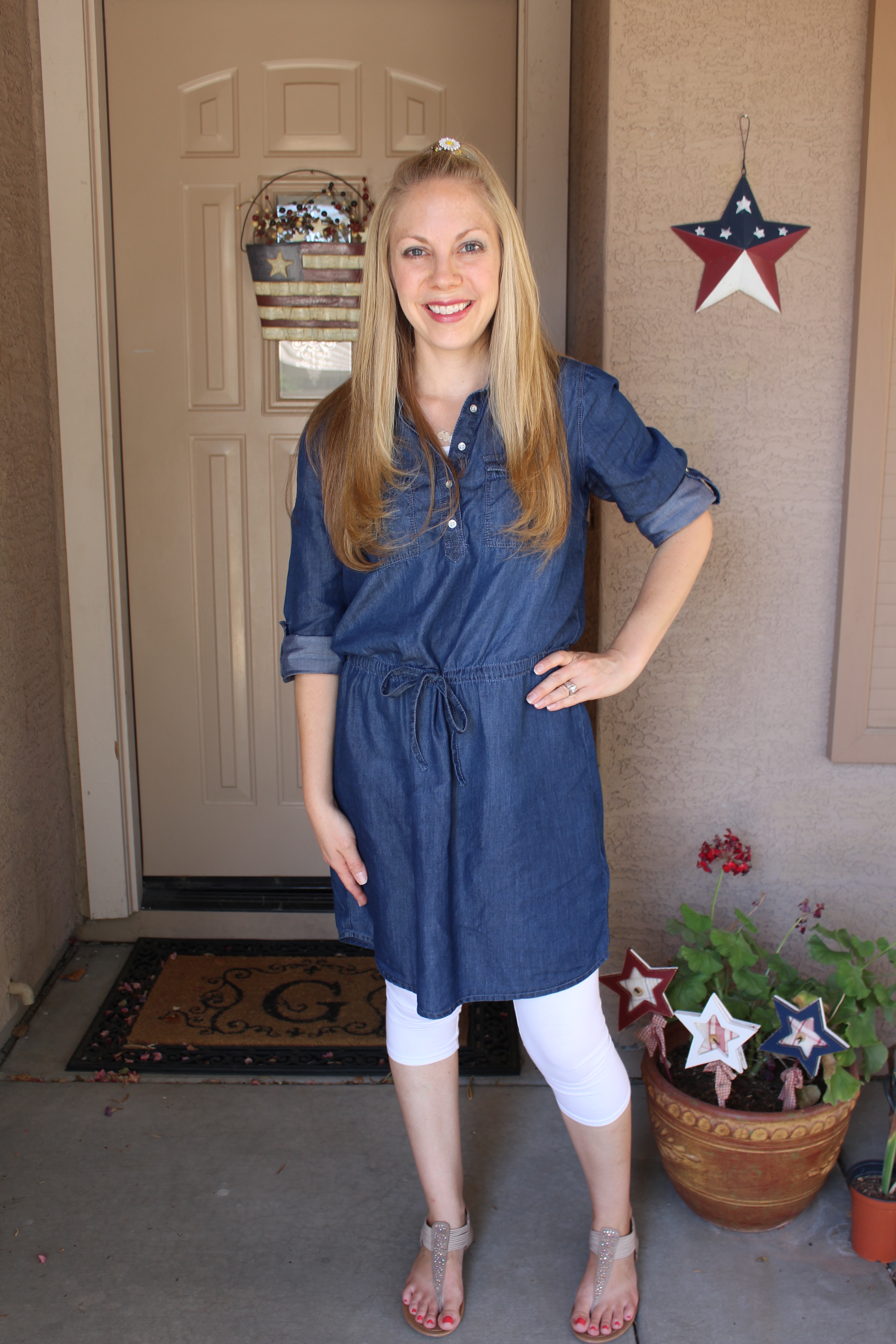 jean dress with leggings